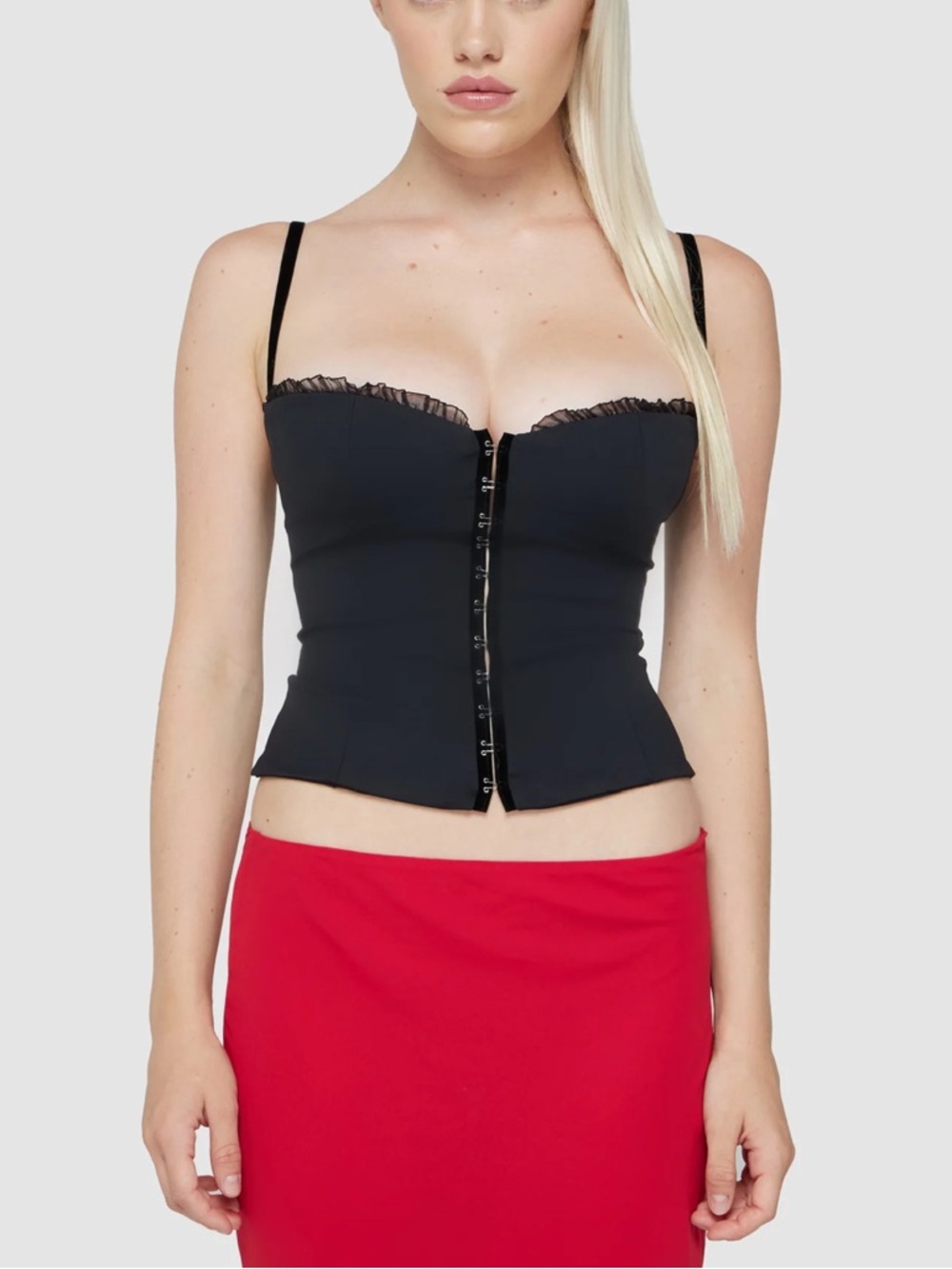 Bella Femmé Black Bustier Camisole with Front Hook Closure